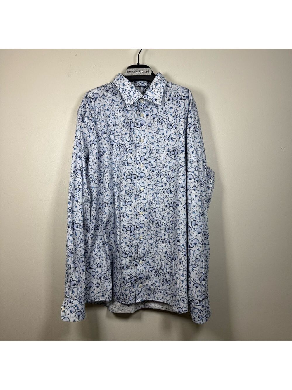 Eton White and Blue Swirl Pattern Shirt Buttondown shirt Size 3XL - Picture 3 of 9